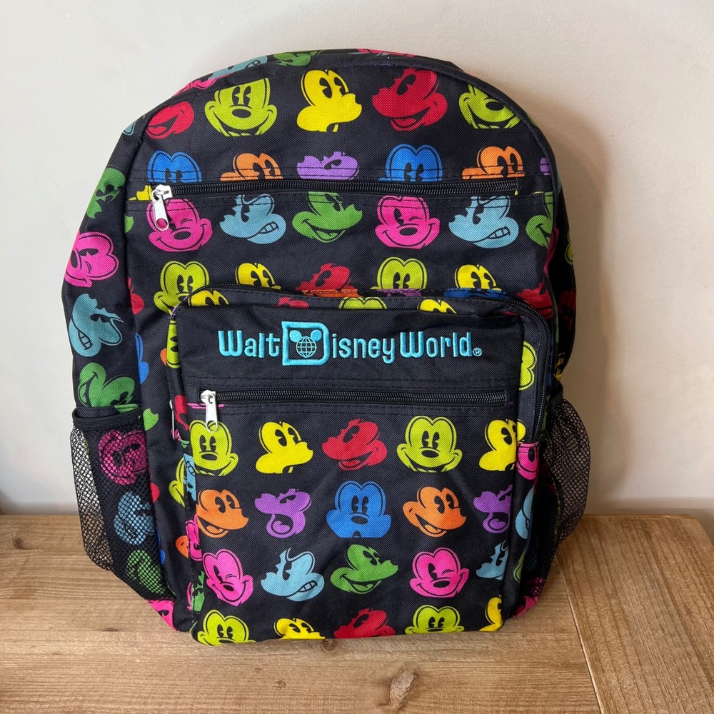 Disney Parks Mickey Mouse Neon All Over Print Walt Disney World Backpack Black